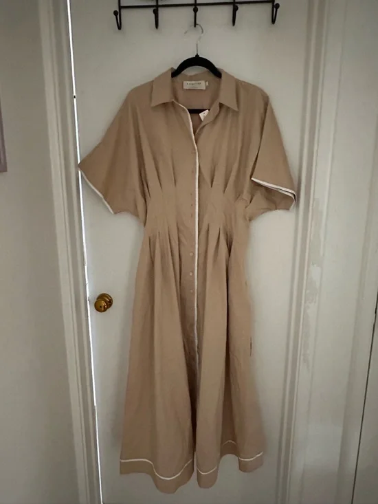 THE TOBIE BUTTON-FRONT PLEATED SHIRT DRESS BY EXQUISE - Picture 4 of 5
